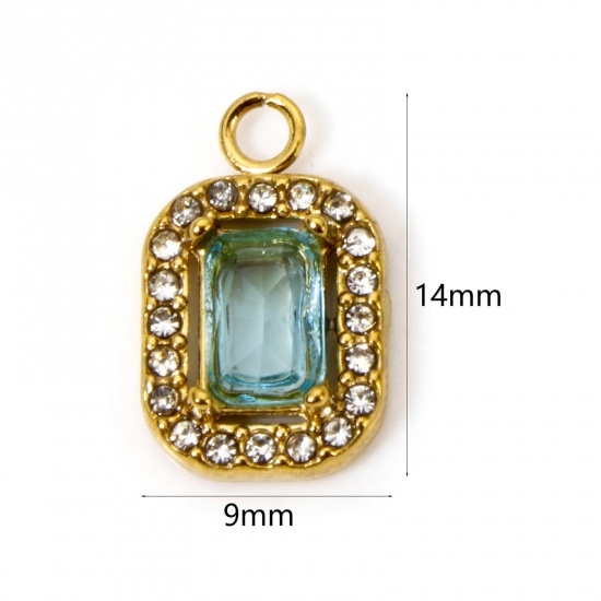 Bild von 1 Stück Umweltfreundliche Vakuumbeschichtung 304 Edelstahl Charms Achteck Vergoldet Blau Zirkonia 14mm x 9mm