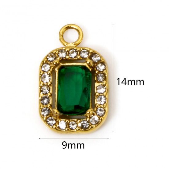 Bild von 1 Stück Umweltfreundliche Vakuumbeschichtung 304 Edelstahl Charms Achteck Vergoldet Grün Zirkonia 14mm x 9mm
