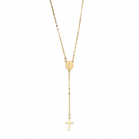 Immagine di Croce Vergine Maria Collana con Rosario con Perline di Preghiera All'Ingrosso, Placcato Oro 18K 304 Acciaio Inossidabile Catena delle Labbra, Donne Placcatura Sottovuoto PVD Ecologica Religione Squisito Regalo Gioielli Per Rivenditore, 46cm Lunghezza, 1 Pz