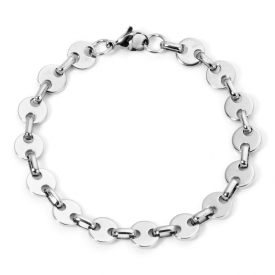 Immagine di 1 Pz 304 Acciaio Inossidabile Catena per Naso di Maiale Braccialetti Tono Argento Tondo Con Aragosta Fermagli Fibbia e Catena di Estensione 19cm Lunghezza