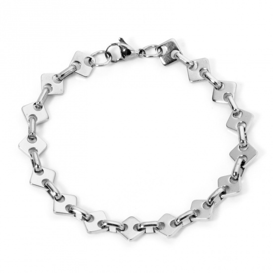 Immagine di 1 Pz 304 Acciaio Inossidabile Catena per Naso di Maiale Braccialetti Tono Argento Rombo Con Aragosta Fermagli Fibbia e Catena di Estensione 19cm Lunghezza
