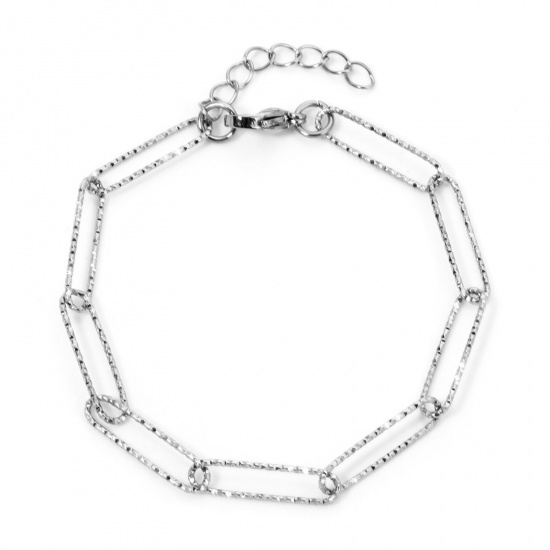 Image de 1 Pièce Bracelets Chaîne de Trombone en 304 Acier Inoxydable Argent Mat Texturé 18cm long