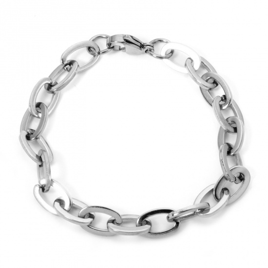 Picture of 1 Piece 304 Stainless Steel Paperclip Chain Bracelets Silver Tone With Lobster Claw Clasp 18.5cm(7 2/8") long