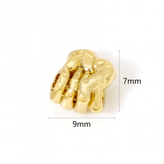 Picture of 2 PCs Eco-friendly Brass Beads For DIY Jewelry Making 18K Real Gold Plated Fist Power Hand Sign Gesture 3D About 9mm x 7mm, Hole: Approx 2mm