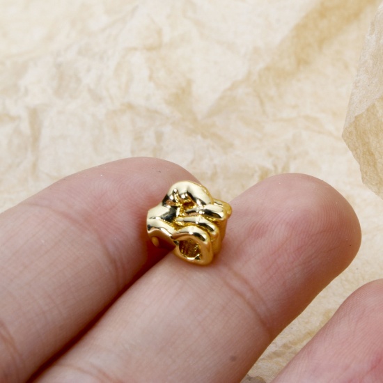 Picture of 2 PCs Eco-friendly Brass Beads For DIY Jewelry Making 18K Real Gold Plated Fist Power Hand Sign Gesture 3D About 9mm x 7mm, Hole: Approx 2mm