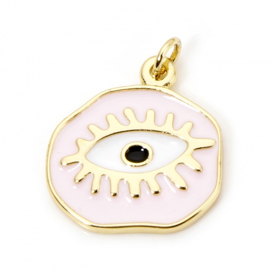 Picture of 1 Piece Eco-friendly Brass Religious Charms 18K Real Gold Plated Light Pink Irregular Eye of Providence/ All-seeing Eye Enamel 22.5mm x 19mm