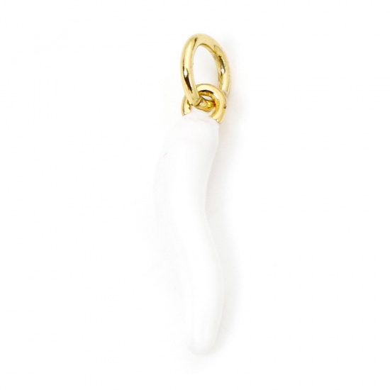 Image de 1 Pièce Breloques en Laiton Respectueux de la Nature Piment Plaqué Or Véritable 18K Blanc Émail 21mm x 4.5mm