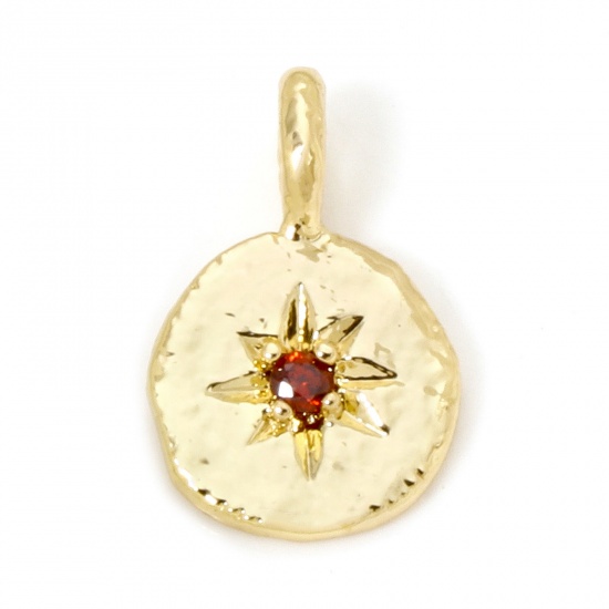 Immagine di 2 PCs Brass Galaxy Charms 18K Gold Plated Irregular Star Red Cubic Zirconia 17mm x 11mm