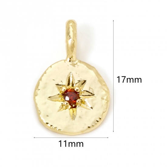 Immagine di 2 PCs Brass Galaxy Charms 18K Gold Plated Irregular Star Red Cubic Zirconia 17mm x 11mm