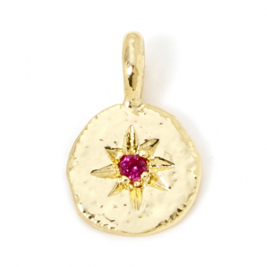 Immagine di 2 PCs Brass Galaxy Charms 18K Gold Plated Irregular Star Fuchsia Cubic Zirconia 17mm x 11mm