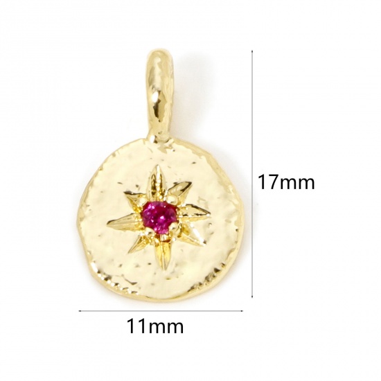 Immagine di 2 PCs Brass Galaxy Charms 18K Gold Plated Irregular Star Fuchsia Cubic Zirconia 17mm x 11mm