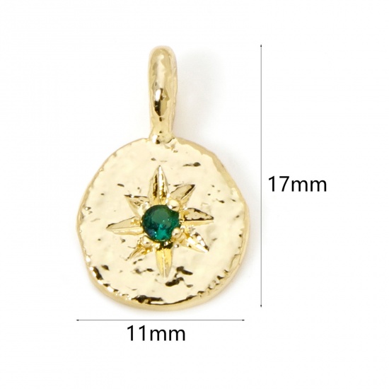 Immagine di 2 PCs Brass Galaxy Charms 18K Gold Plated Irregular Star Green Cubic Zirconia 17mm x 11mm