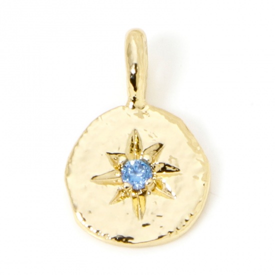 Immagine di 2 PCs Brass Galaxy Charms 18K Gold Plated Irregular Star Blue Cubic Zirconia 17mm x 11mm