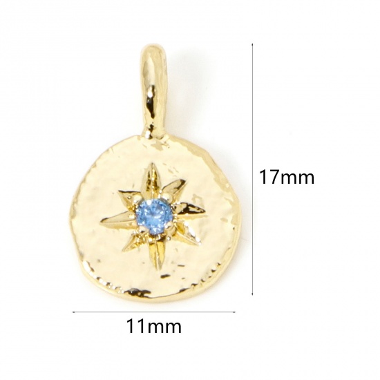 Immagine di 2 PCs Brass Galaxy Charms 18K Gold Plated Irregular Star Blue Cubic Zirconia 17mm x 11mm