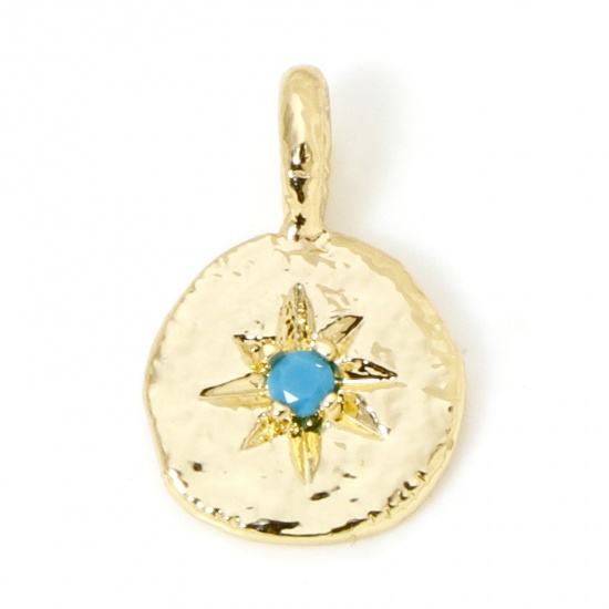 Immagine di 2 PCs Brass Galaxy Charms 18K Gold Plated Irregular Star Skyblue Cubic Zirconia 17mm x 11mm