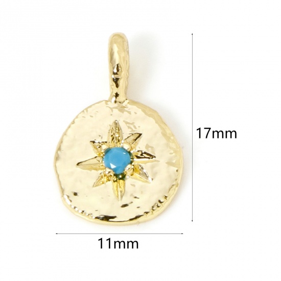 Immagine di 2 PCs Brass Galaxy Charms 18K Gold Plated Irregular Star Skyblue Cubic Zirconia 17mm x 11mm