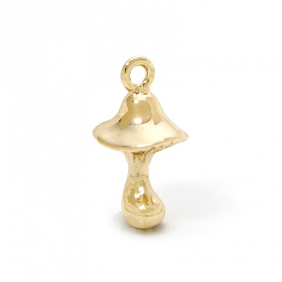 Image de 2 Pcs Breloques en Laiton Respectueux de la Nature Champignon Plaqué Or Véritable 18K 3D 18mm x 10mm