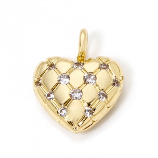 Immagine di 1 Pz Ottone San Valentino Ciondoli Cuore Placcato Oro 18K Struttura Trasparente Cubic Zirconiae 17mm x 14mm