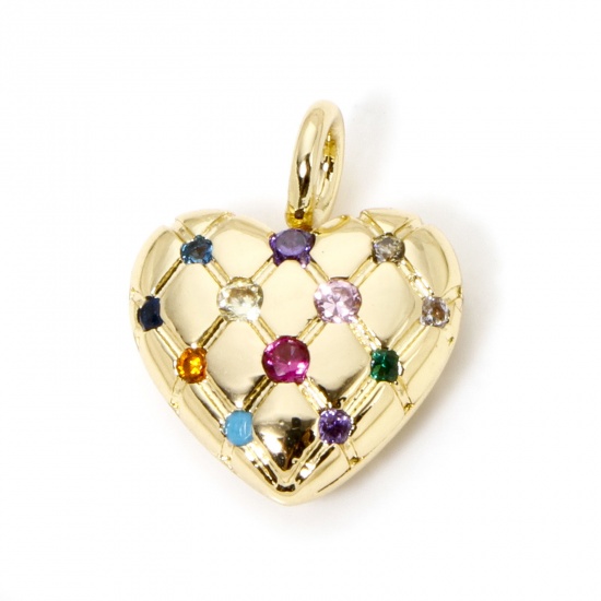 Immagine di 1 Pz Ottone San Valentino Ciondoli Cuore Placcato Oro 18K Struttura Multicolore Cubic Zirconiae 17mm x 14mm