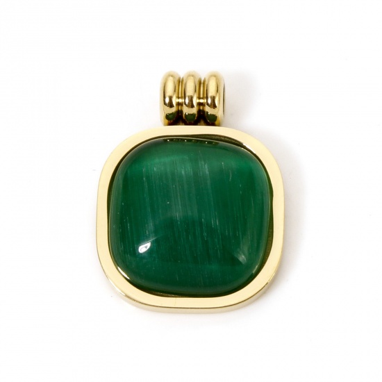 Immagine di 1 Pz Placcatura Sottovuoto PVD Ecologica 304 Acciaio Inossidabile Geometrico Ciondoli Pendenti Quadrato Placcato Oro 14K Verde Con Cabochon di Gemma Sintetica 18mm x 14mm