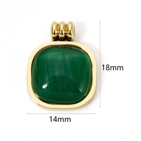 Immagine di 1 Pz Placcatura Sottovuoto PVD Ecologica 304 Acciaio Inossidabile Geometrico Ciondoli Pendenti Quadrato Placcato Oro 14K Verde Con Cabochon di Gemma Sintetica 18mm x 14mm