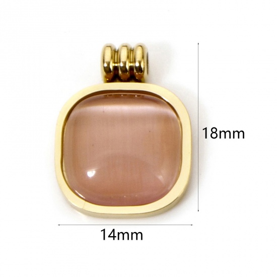 Immagine di 1 Pz Placcatura Sottovuoto PVD Ecologica 304 Acciaio Inossidabile Geometrico Ciondoli Pendenti Quadrato Placcato Oro 14K Rosa Con Cabochon di Gemma Sintetica 18mm x 14mm