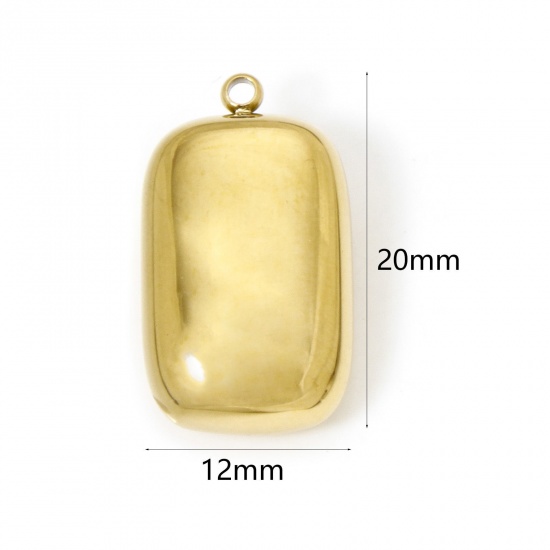 Immagine di 1 Pz Placcatura Sottovuoto PVD Ecologica 304 Acciaio Inossidabile Ciondoli Rettangolo 14K Vero Oro Placcato 3D 20mm x 12mm
