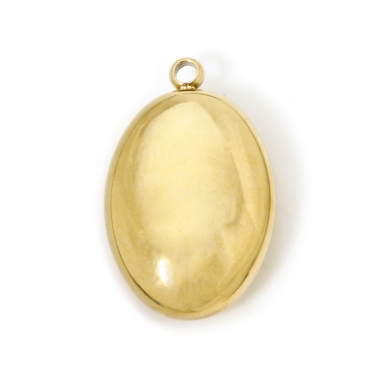 Immagine di 1 Pz Placcatura Sottovuoto PVD Ecologica 304 Acciaio Inossidabile Ciondoli Ovale 14K Vero Oro Placcato 3D 18mm x 12mm