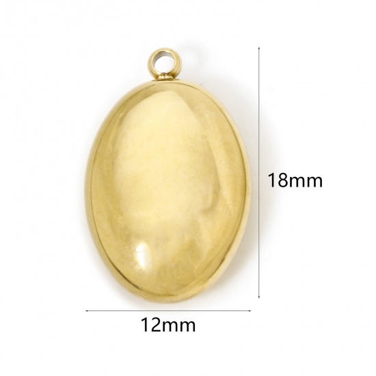 Immagine di 1 Pz Placcatura Sottovuoto PVD Ecologica 304 Acciaio Inossidabile Ciondoli Ovale 14K Vero Oro Placcato 3D 18mm x 12mm