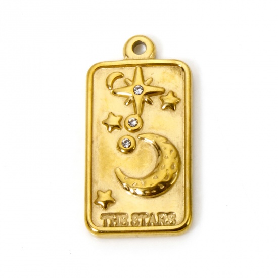 Bild von 1 Stück Umweltfreundliche PVD-Vakuumbeschichtung 304 Edelstahl Galaxis Charms Rechteck 18K Echtgold plattiert Mond Transparent Strass 26mm x 13mm