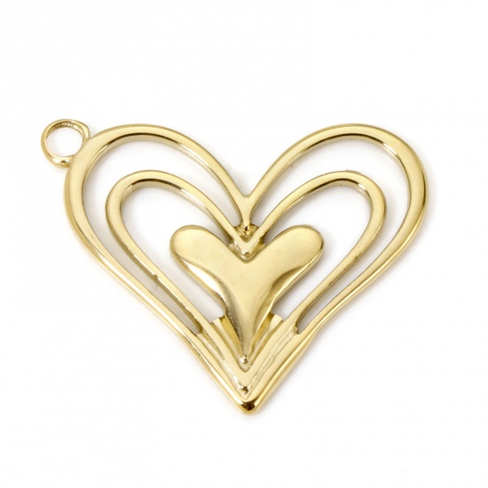 Image de 1 Pièce Breloques en 304 Acier Inoxydable Placage sous Vide PVD Respectueux de l'Environnement La Saint Valentin Cœur Plaqué Or Véritable 14K 29mm x 23mm