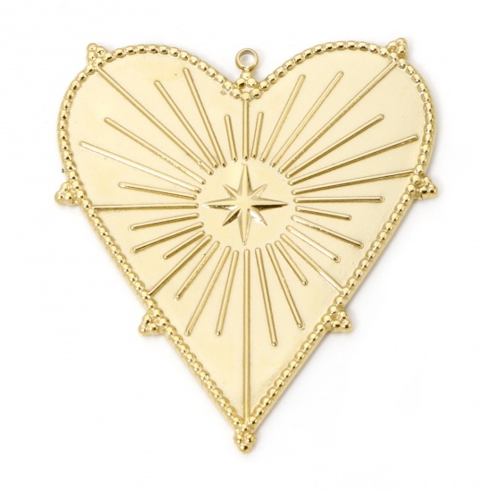 Image de 1 Pièce Pendentifs en 304 Acier Inoxydable Placage sous Vide PVD Respectueux de l'Environnement Religieux Cœur Plaqué Or Véritable 14K Etoile 4.3cm x 3.8cm