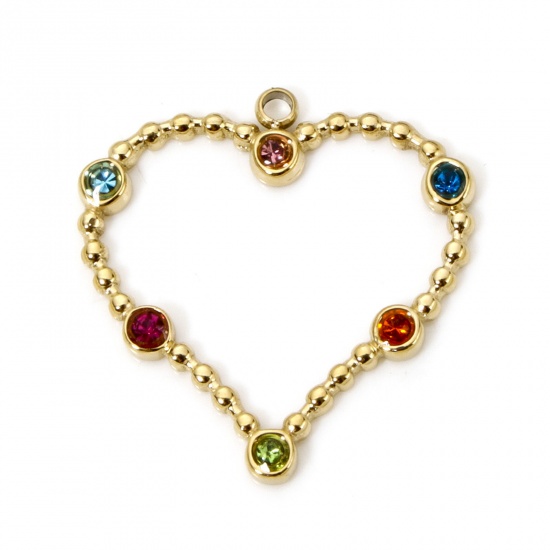 Image de 1 Pièce Breloques en 304 Acier Inoxydable Placage sous Vide PVD Respectueux de l'Environnement La Saint Valentin Cœur Plaqué Or Véritable 14K à Zircone Cubique Multicolore 22mm x 22mm