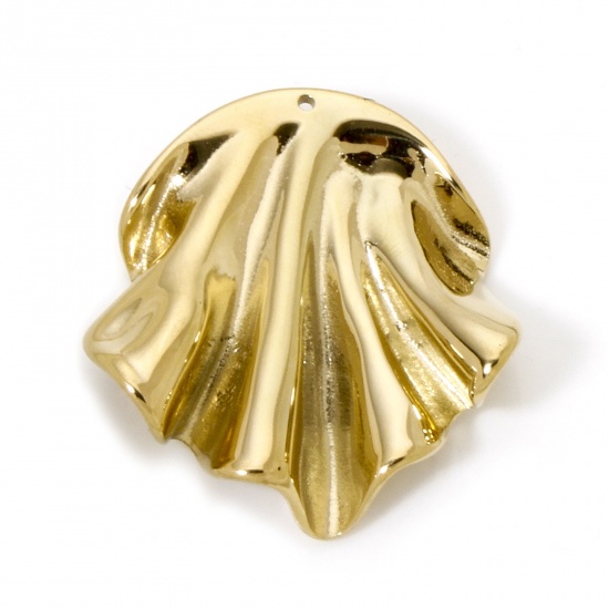 Image de 1 Pièce Pendentifs en 304 Acier Inoxydable Placage sous Vide PVD Respectueux de l'Environnement Collection Végétale Eventail Plaqué Or Véritable 14K 3D 3.3cm x 3.1cm