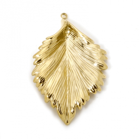 Image de 1 Pièce Pendentifs en 304 Acier Inoxydable Placage sous Vide PVD Respectueux de l'Environnement Collection Végétale Feuille Plaqué Or Véritable 14K 3D 4.6cm x 3cm