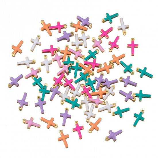 Immagine di 10 Pz 304 Acciaio Inossidabile Religione Ciondoli Croce Oro Placcato A Colori Misti Casuali Smalto 10mm x 6mm