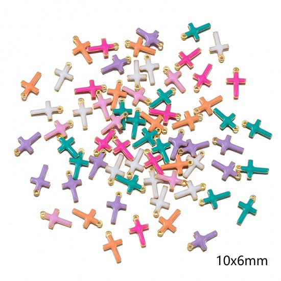 Immagine di 10 Pz 304 Acciaio Inossidabile Religione Ciondoli Croce Oro Placcato A Colori Misti Casuali Smalto 10mm x 6mm