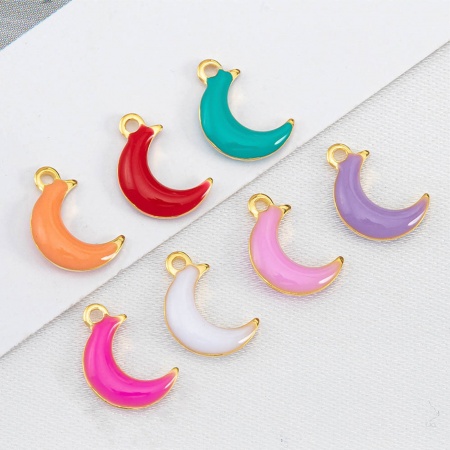Immagine di 10 Pz 304 Acciaio Inossidabile Galassia Ciondoli Luna Oro Placcato A Colori Misti Casuali Smalto 9mm x 6mm