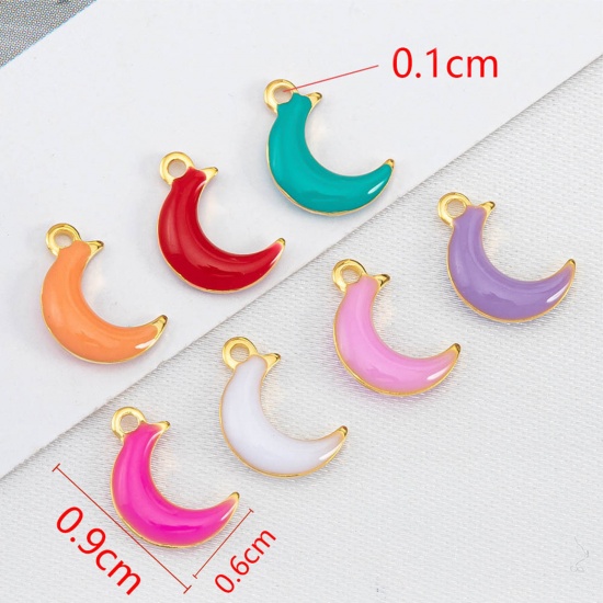 Immagine di 10 Pz 304 Acciaio Inossidabile Galassia Ciondoli Luna Oro Placcato A Colori Misti Casuali Smalto 9mm x 6mm