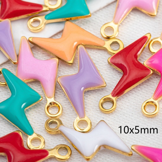 Immagine di 10 Pz 304 Acciaio Inossidabile Tempo Collezione Ciondoli Lampo Oro Placcato A Colori Misti Casuali Smalto 10mm x 5mm