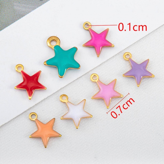 Immagine di 10 Pz 304 Acciaio Inossidabile Galassia Ciondoli Stella a Cinque Punte Oro Placcato A Colori Misti Casuali Smalto 8.5mm x 7mm