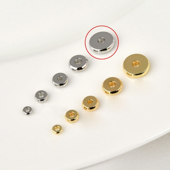 Picture of 20 PCs Brass Spacer Beads For DIY Bracelet Jewelry Making Findings Platinum Plated Flat Round About 8mm Dia., Hole: Approx 2mm