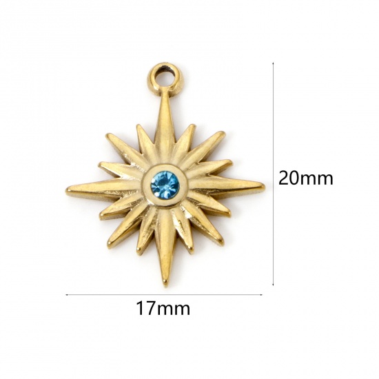 Imagen de 2 Unidades Recubrimiento al Vacío PVD Ecológico 304 Acero Inoxidable Galaxia Colgantes Estrella 18K Oro Real Chapado Azul Rhinestone 20mm x 17mm