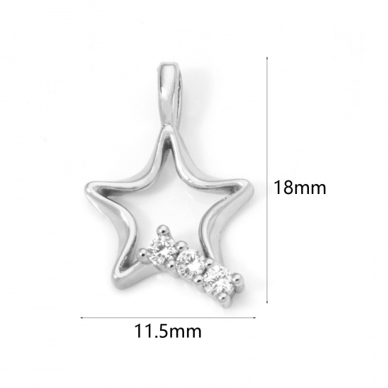 2 個 エコフレンドリー 真鍮 宇宙銀河シリーズ チャーム 星 リアルプラチナメッキ クリアジルコン 18mmx 11.5mm、 の画像