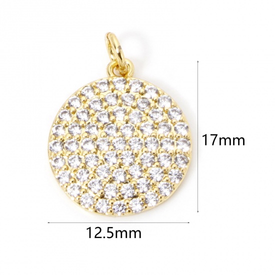 Imagen de 1 Unidad Respetuoso del Medio Ambiente Latón Micro Pave Colgantes Ronda 18K Oro Real Chapado Claro Circón Artificial 17mm x 12.5mm