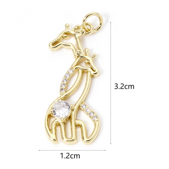 Immagine di 1 Pz Ecologico Ottone Micro Intarsio Ciondoli Pendenti Giraffe 18K Vero Oro Placcato Filigrana Trasparente Cubic Zirconiae 3.2cm x 1.2cm