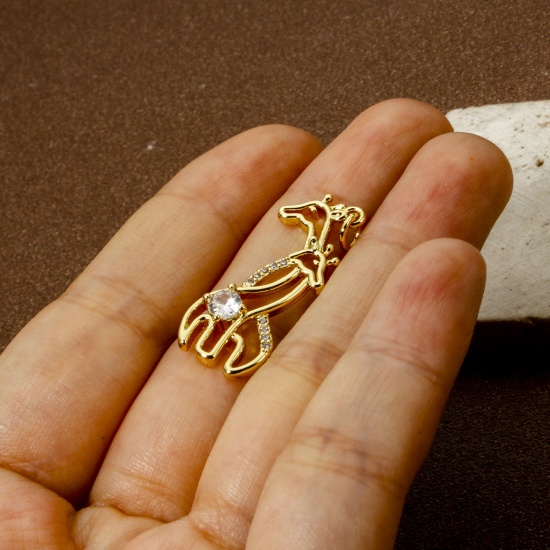 Immagine di 1 Pz Ecologico Ottone Micro Intarsio Ciondoli Pendenti Giraffe 18K Vero Oro Placcato Filigrana Trasparente Cubic Zirconiae 3.2cm x 1.2cm