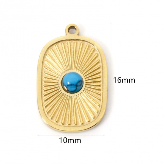 Immagine di 2 Pz Placcatura Sottovuoto PVD Ecologica 304 Acciaio Inossidabile Ciondoli Placcato Oro 18K Ovale Turchese Imitato 16mm x 10mm