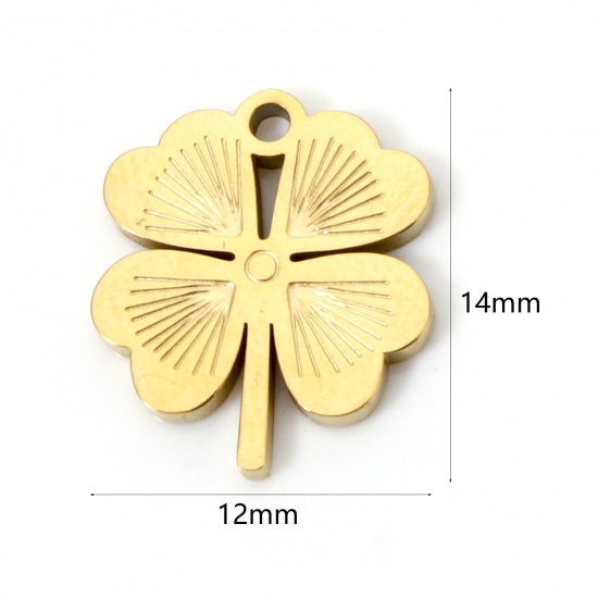 2 個 エコフレンドリー PVD真空メッキ 304ステンレス鋼 チャーム 18Kゴールドメッキ クローバー 14mm x 12mm、 の画像