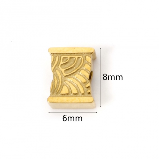 Picture of 2 PCs Eco-friendly PVD Vacuum Plating 304 Stainless Steel Beads For DIY Jewelry Making 18K Gold Plated Bamboo-shaped Texture 8mm x 6mm